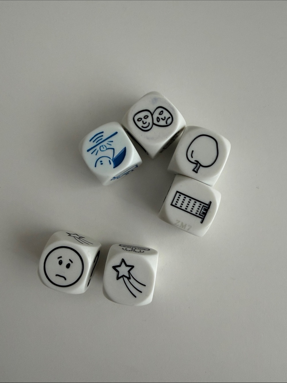 White Story Prompt Dice - Emotion and Object Illustration Set Simple Screen Free